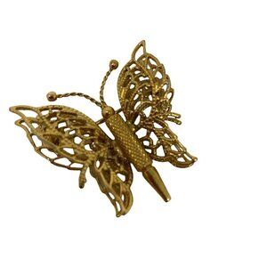 Vintage MONET Butterfly Brooch Gold Tone Double Wings Filigree Pin GrannyCore